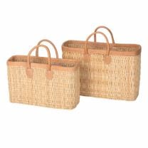 Rechteckige Tasche "Natural Elegance Big" Tasche aus Stroh mit Echtledergriffen, handgefertigt und stilvoll. In 2 Größen erhältlich.