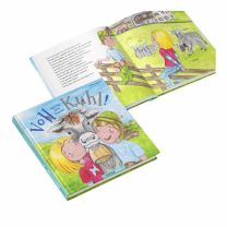 Spannende Kuh-Abenteuer im Kinderbuch 'Voll Kuhl! Mein Tag beim Grauvieh', wo Lena und Lenz die Geheimnisse der Käseherstellung entdecken!